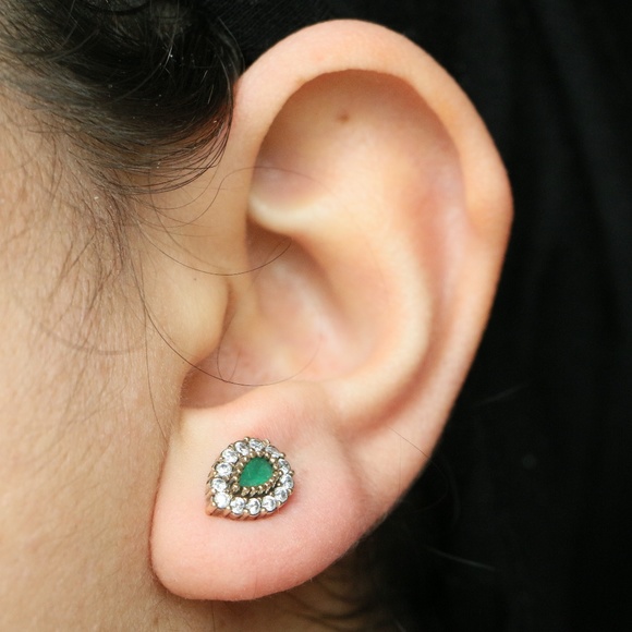 Sterling Silver Green jade & White CZ Stoness - Picture 3 of 8